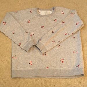 Gray Lucky Brand sweater with floral stitching